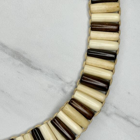 Wood Beaded Tie Belt Brown Cream Boho Statement Belt Medium (M) ✨ - Picture 7 of 14